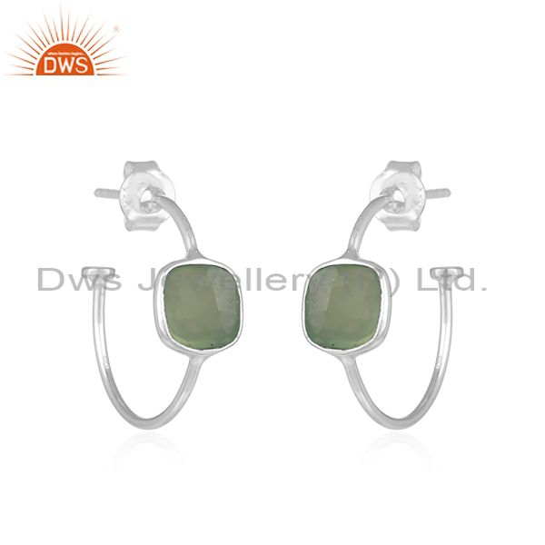 Suppliers Prehnite Chalcedony Gemstone 925 Fine Silver Handmade Hoop Earrings