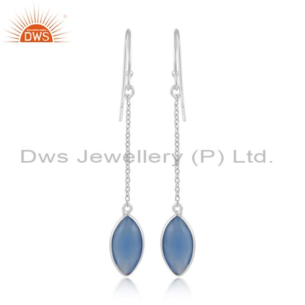 Designer of Blue chalcedony gemstone fine sterling silver chain earrings
