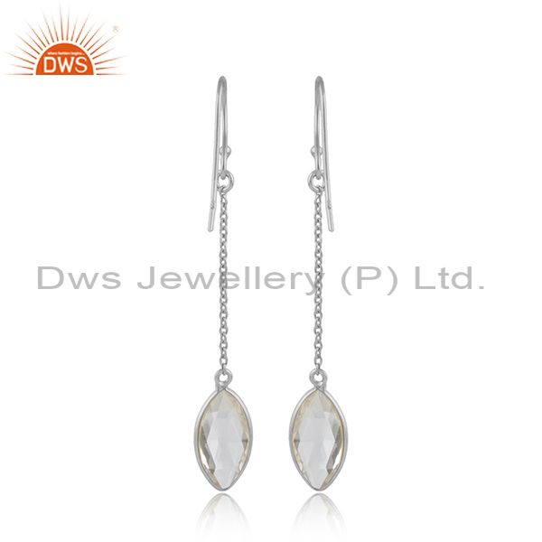 Designer of 925 sterling silver crystal quartz gemstone chain dangle earrings