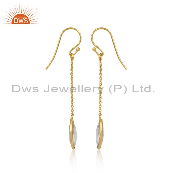 Crystal quartz gemstone designer gold plated silver chain earring