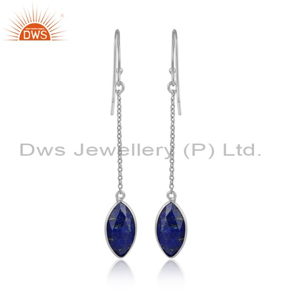 Designer of Lapis lazuli gemstone 925 fine silver designer chain earrings