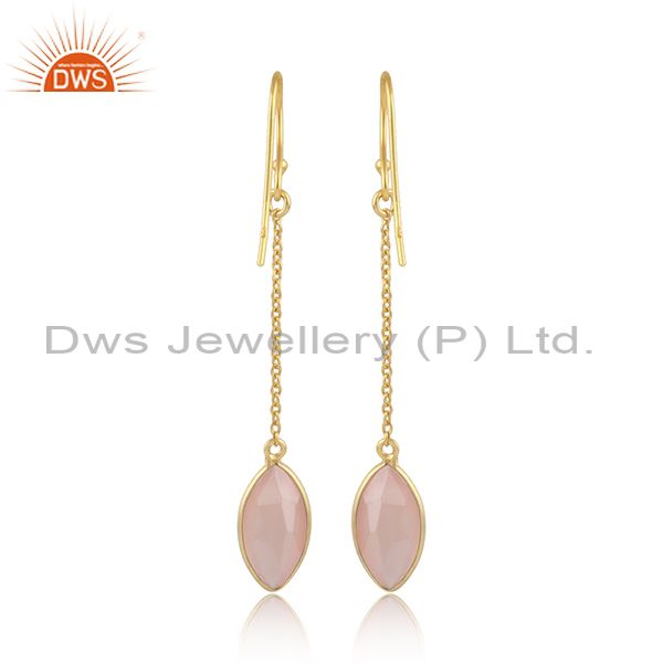 Designer of Rose chalcedony gemstone designer silver gold plated earrings