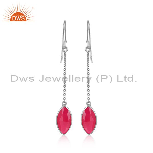 Designer of Pink chalcedony gemstone womens 925 sterling fine silver earrings