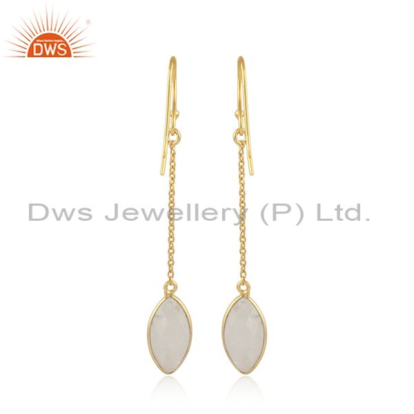 Designer of Rainbow moonstone gemstone womens silver gold plated earrings