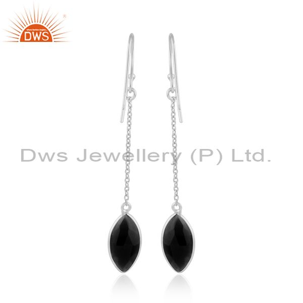 Designer of Marquise shape black onyx gemstone fine silver chain earrings