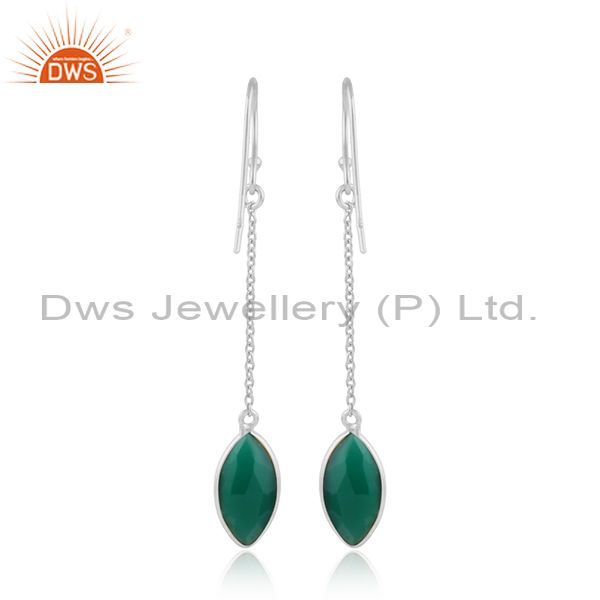 Designer of Drop design green onyx gemstone sterling silver chain earrings