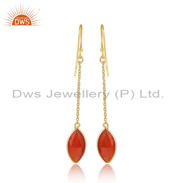 Designer of Red onyx gemstone designer 18k gold plated silver chain earrings