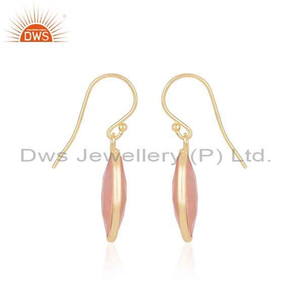 Oval Cut Rose Chalcedony Set Gold On Silver Earwire Earrings