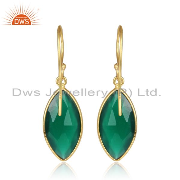 Designer of Green onyx gemstone yellow gold plated 925 silver earring jewelry