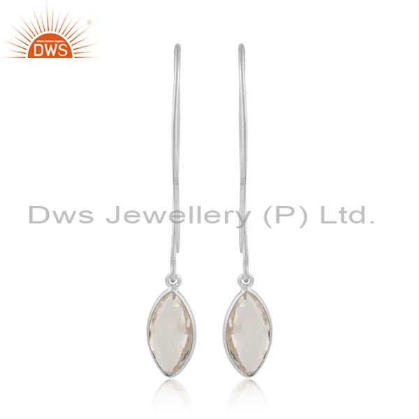Designer of Crystal quartz gemstone designer fine silver womens hook earrings