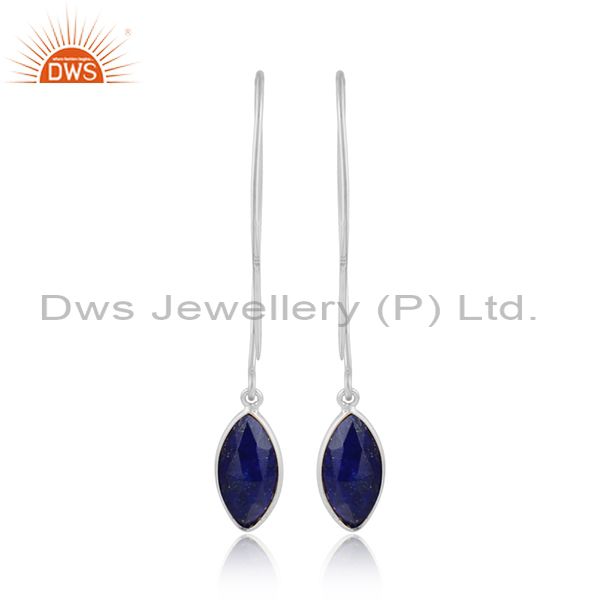 Designer of Hook drop lapis lazuli gemstone fine sterling silver earrings