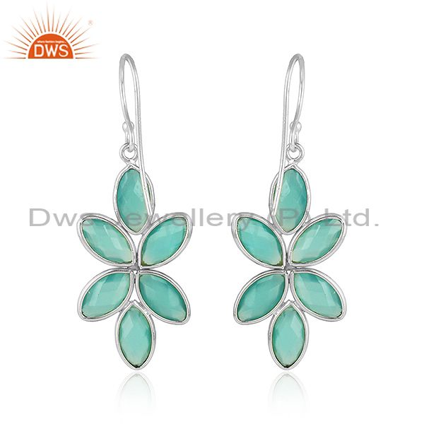 Suppliers Floral Design 925 Fine Silver Aqua Chalcedony Gemstone Earrings Jewelry