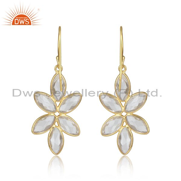 Designer of Crystal quartz gemstone designer gold plated silver earrings