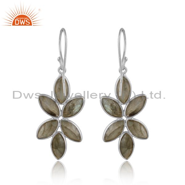 Designer of Natural labradorite gemstone floral fine sterling silver earrings