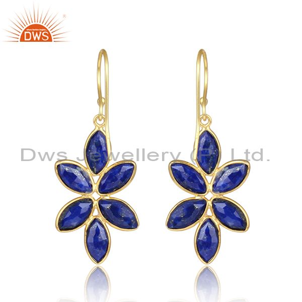 Designer of Lapis lazuli gemstone gold plated girl gold plated silver earring