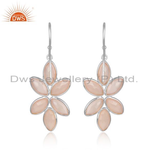 Designer of Rose chalcedony gemstone floral designer fine silver earrings