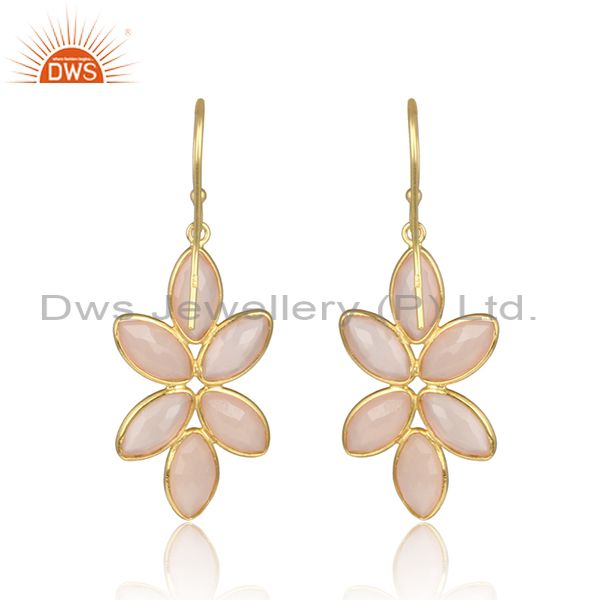 Designer of Rose chalcedony flower designer silver gold plated earrings