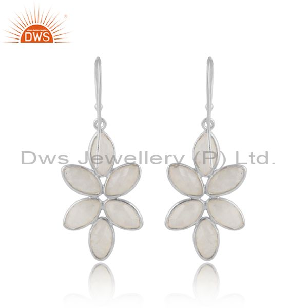 Designer of Rainbow moonstone gemstone floral fine sterling silver earrings