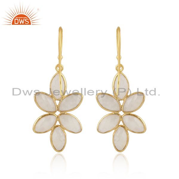 Designer of Flower 925 silver gold plated silver rainbow moonstone earrings