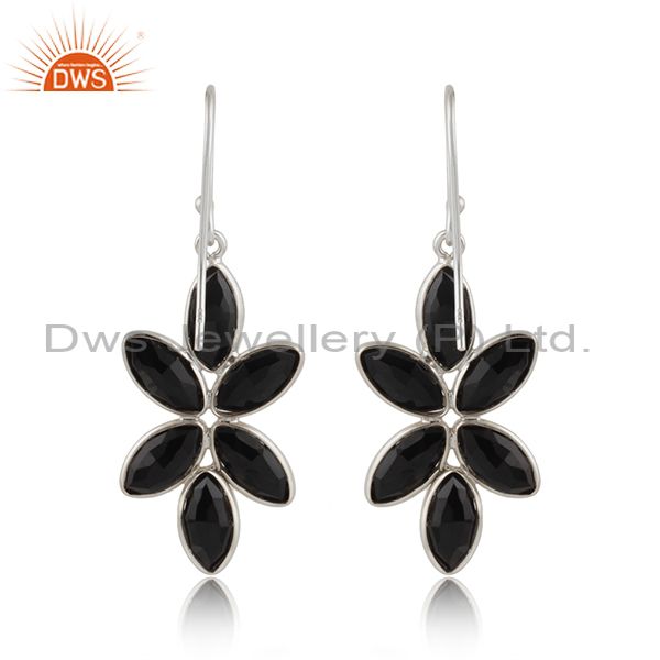 Designer of Flower 925 sterling fine silver black onyx gemstone earrings