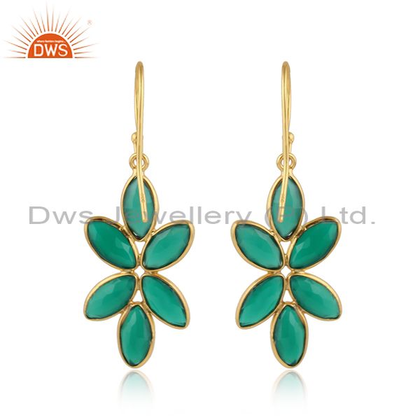 Designer of Green onyx gemstone womens gold plated 925 silver earring jewelry