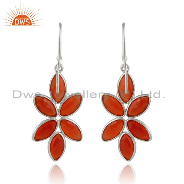Designer of Red onyx gemstone designer floral sterling fine silver earrings
