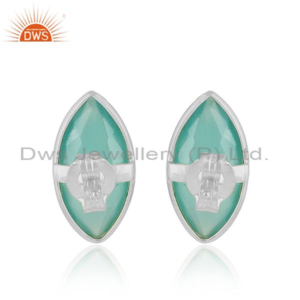 Suppliers 925 Sterling Fine Silver Aqua Chalcedony Gemstone Stud Earring Jewelry