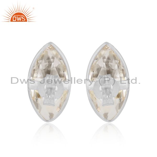 Designer of Crystal quartz gemstone designer 925 sterling silver stud earring