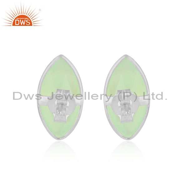 Designer of Prehnite chalcedony gemstone designer fine silver stud earrings