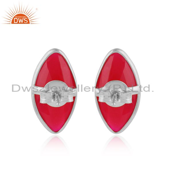 Designer of Pink chalcedony gemstone designer fine sterling silver earrings