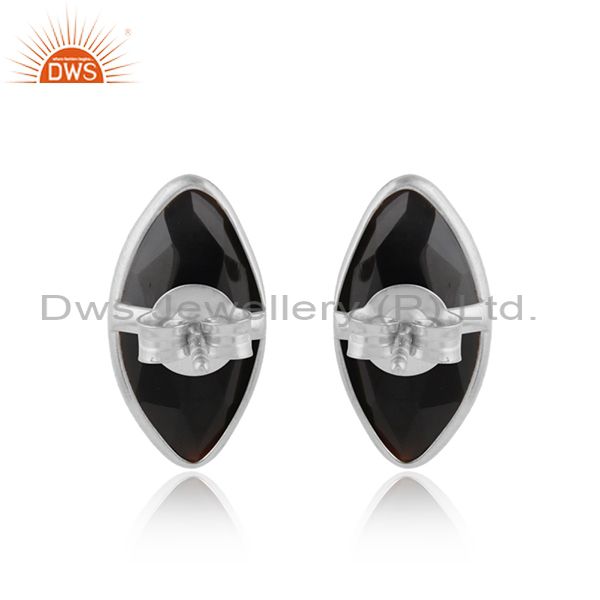 Designer of Marquise shape black onyx gemstone fine silver stud earrings
