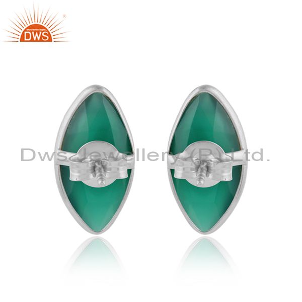 Designer of Green onyx gemstone designer sterling fine silver stud earrings