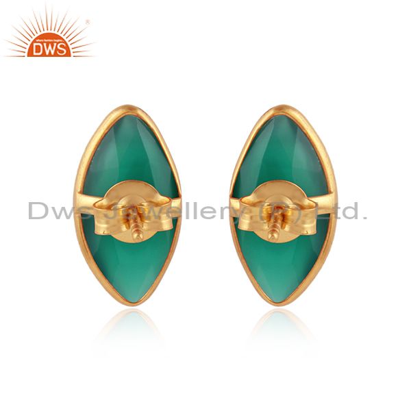 Designer of Green onyx gemstone designer 925 silver gold plated stud earrings