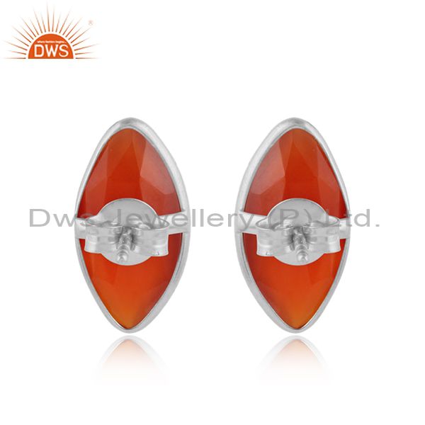 Designer of Red onyx gemstone new sterling fine silver designer stud earring