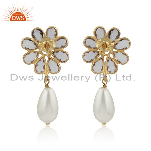 Pearl Drops Set 18K Gold On Sterling Silver Floral Earrings