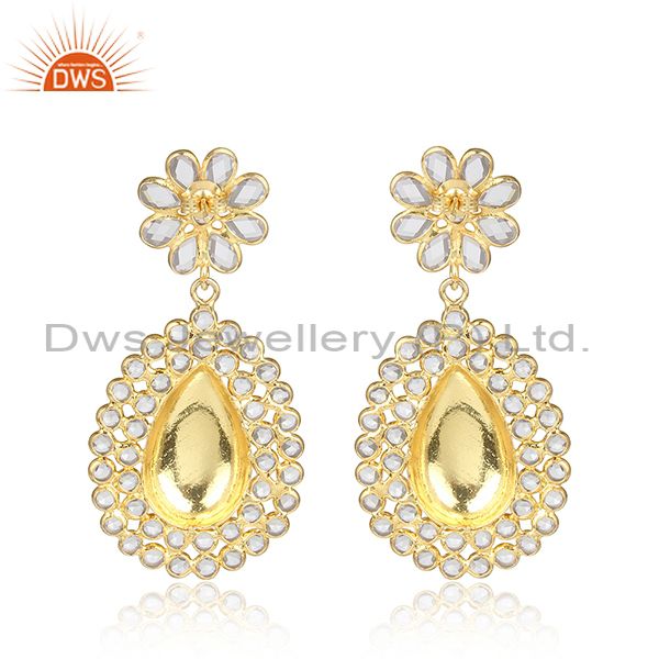 Designer of Floral design white zircon 18k gold plated traditional earrings