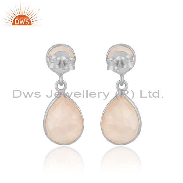 Handcrafted dangle earriing in silver 925 adorn with rose quartz