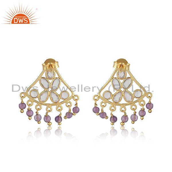 Designer of Traditional designer earring in gold on silver with amethyst, cz