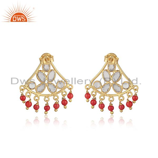 Designer of Traditional designer earring in gold on silver with coral and cz