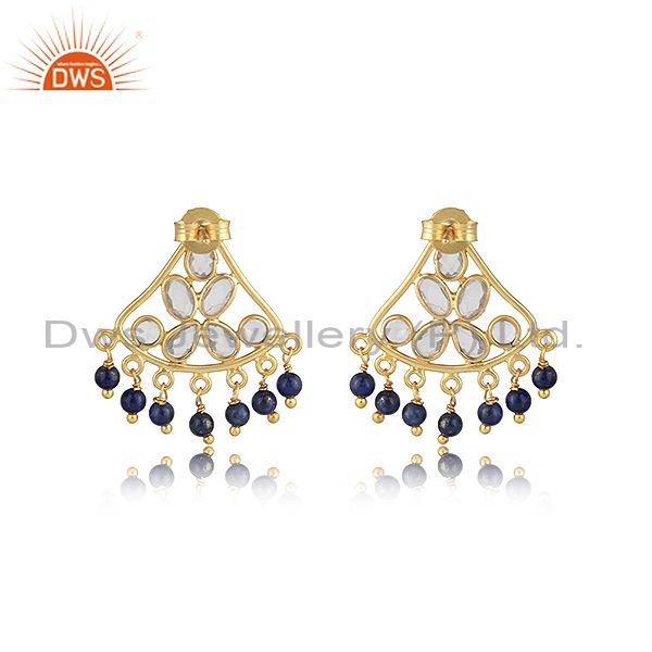 Designer of Traditional designer earring in gold on silver with lapis and cz