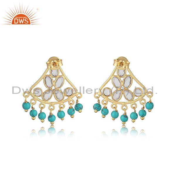 Designer of Traditional designer earring in gold on silver with turquoise, cz