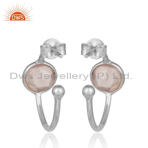 Rose Quartz Set Fine 925 Sterling Silver Open Hoop Earrings