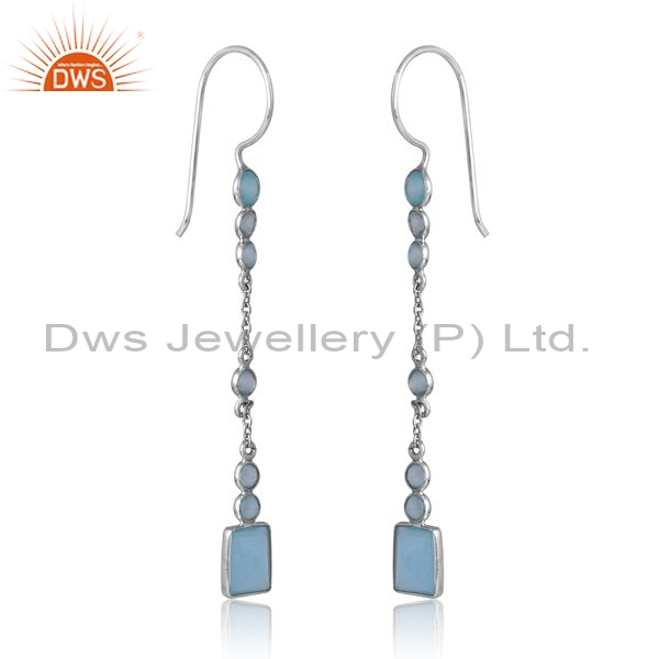 Sterling Silver White Drops With Aqua Chalcedony Round Cut