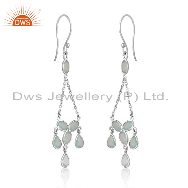Sterling Silver White Drops With Aqua Chalcedony