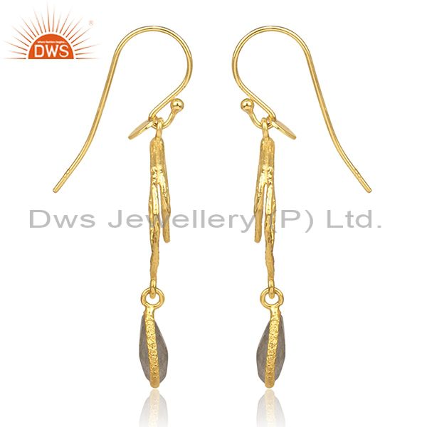 Pear Cut Labradorite Set Gold On 925 Silver Earwire Earrings