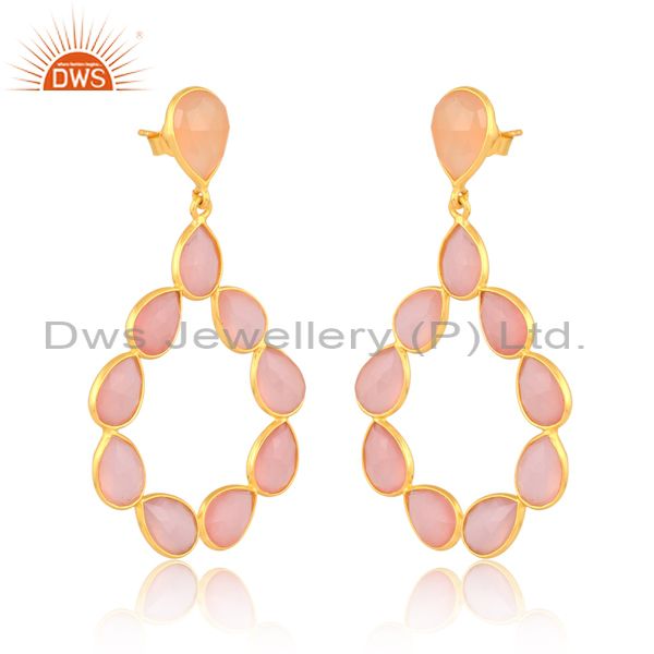 18K Gold Plated Sterling Silver Earring With Rose Chalcedony