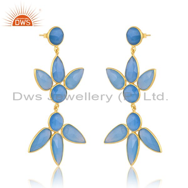 Blue Chalcedony On 18K Gold Plated Sterling Silver Earring