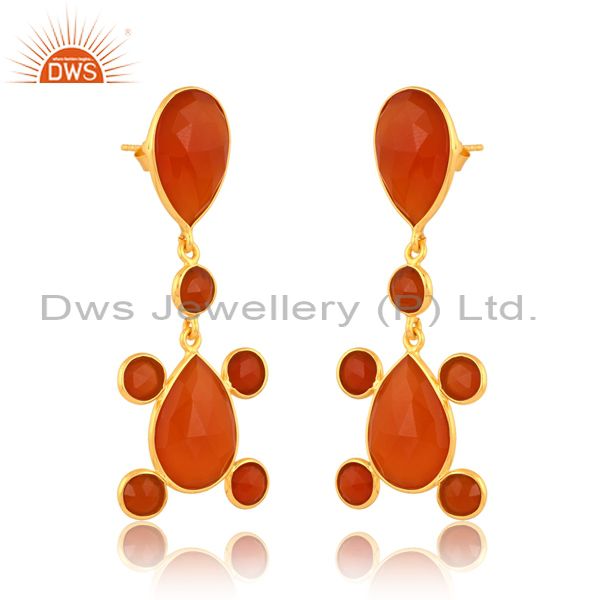 Sterling Silver Drop Earring With Red Onyx Briollette Stone