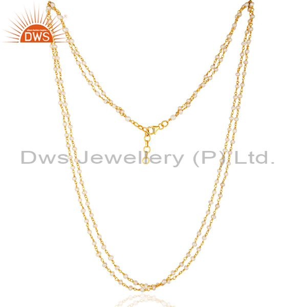 Suppliers 14K Gold Plated Sterling Silver Pearl Beaded Double Strand Necklace