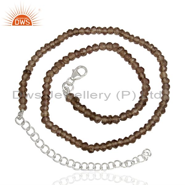 Exporter Smoky Quartz Gemstone Beads Supplier Silver Chain Necklace Jewelry